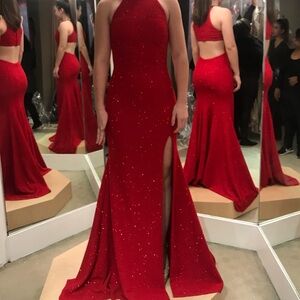 Elegant Red Halter Evening Gown